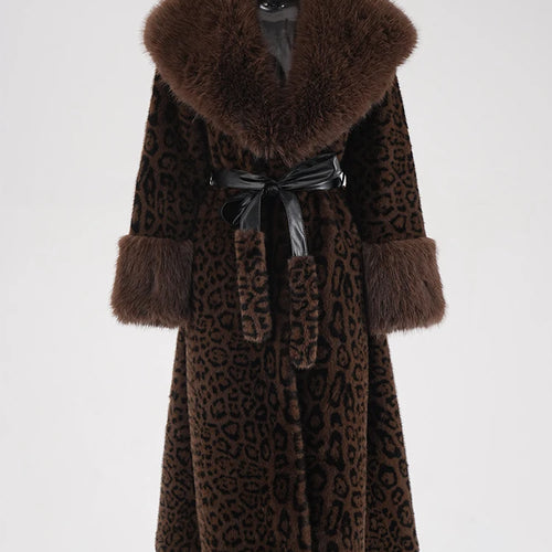 Load image into Gallery viewer, Brown Leoppard Print Big Size Long Faux Fur Jacket New Lapel Long Sleeve Women Coat Fashion Autumn Winter 2025 CPG2454
