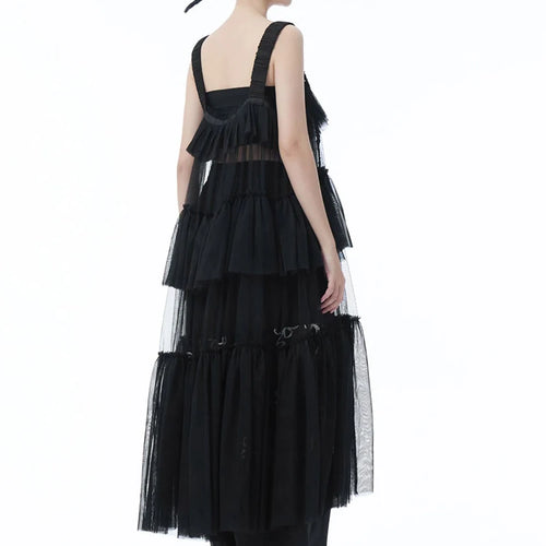 Load image into Gallery viewer, Women Black Mesh Perspective Big Size Strap Dress New Square Collar Sleeveless Fashion Tide Spring Summer 2025 1DJ1242
