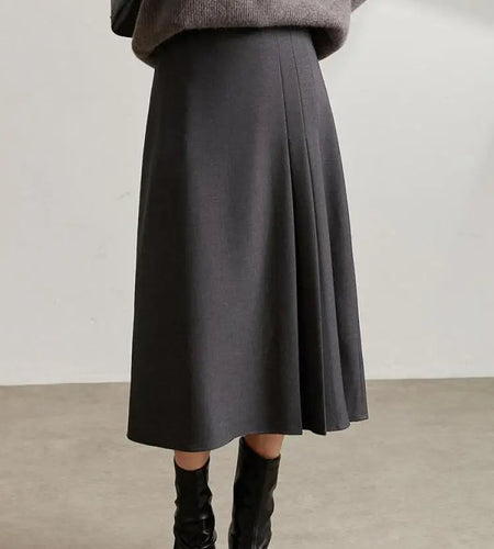 Autumn Winter Vintage New Black Festival Party Woolen A-line Long Skirts Women Grey Elegant High Waist Pleated Skirt Chic Ladies