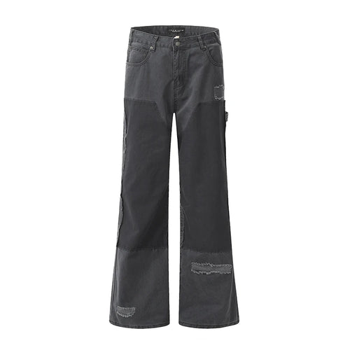 Load image into Gallery viewer, American Men&#39;s Cargo Jeans Straight Wide Leg Trendy Hole Solid Color Stylish Pockets Male Causal Bottoms Summer 9W1894
