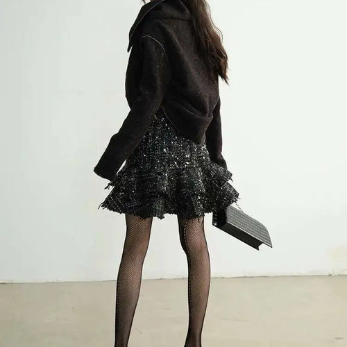 Load image into Gallery viewer, Women Black Sequins Tassels Ruffles Mini Elegant Dress New Round Neck Sleeveless Fashion Tide Spring Autumn 2025 1DH8269
