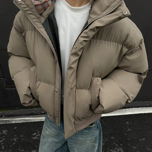 Load image into Gallery viewer, Korean Style Men&#39;s Padded Jackets Hooded Plaid Woolen Patchwork Contrast Color Detachable Hat Casual Male Coats New 9C9088
