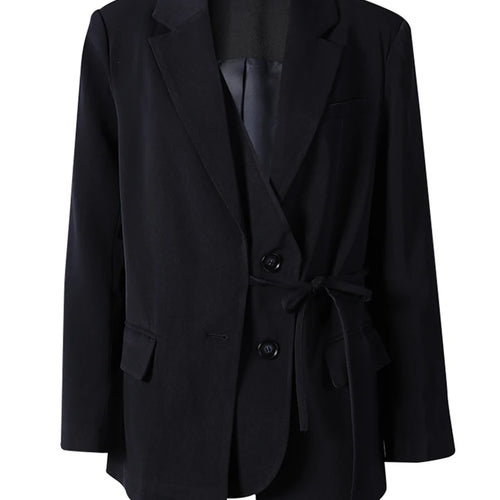 Load image into Gallery viewer, Women Navy Blue Bandage Big Size Elegant Blazer New Lapel Long Sleeve Jacket Fashion Tide Spring Autumn 2025 1DH7507
