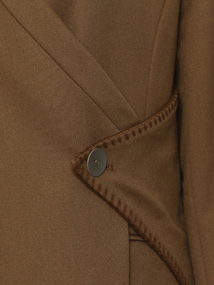 Women Brown Irregular Single Button Long Elegant Blazer New V-neck Long Sleeve Jacket Fashion Spring Autumn 2025 1DH6489