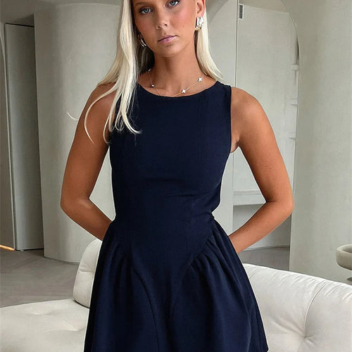 Load image into Gallery viewer, Backless Lace-up Sexy Mini Dress Women Robe Fashion O Neck Sleeveless High Waist A-line Club Party Dress Elegant
