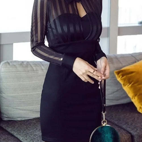 Load image into Gallery viewer, Fashion Sexy Bodycon Mesh Lace Black Mini Dress Women Vintage Wrap Slim Tight Skinny Sheath Short Dresses Autumn
