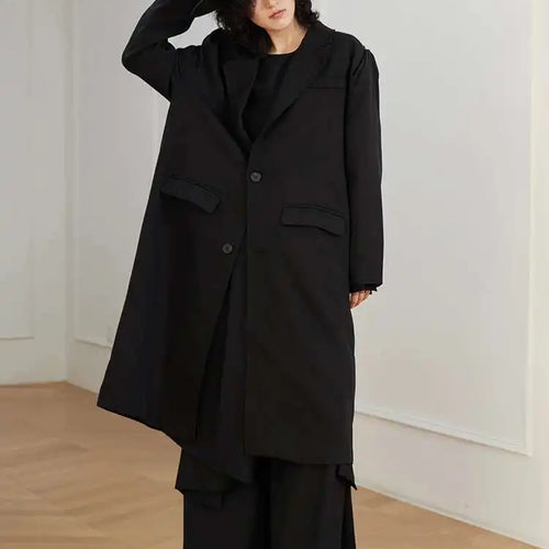 Load image into Gallery viewer, Women Black Big Size Long Casual Blazer New Lapel Long Sleeve Loose Fit Jacket Fashion Tide Spring Autumn 2025 1DH0063
