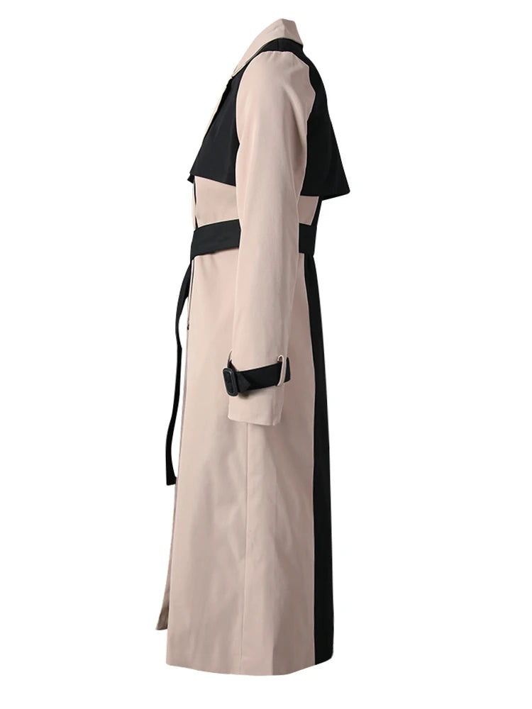 Women Khaki Color-block Elegant Slim Trench New Lapel Long Sleeve Windbreaker Fashion Tide Spring Autumn 2025 2W1922