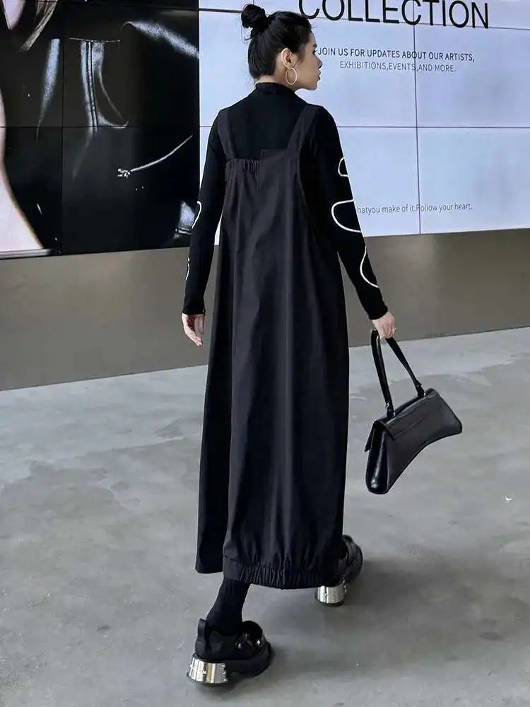 Women Coffee Irregular Spliced Big Size Strap Dress New Square Collar Sleeveless Fashion Tide Spring Autumn 2025 1DJ0050