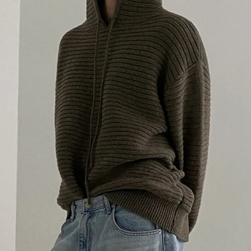 Men's Hooded Sweater Korean Fashion Thickened Solid Color Baggy Male Knitting Sweatshirt Casual Spring Trendy 9C3186