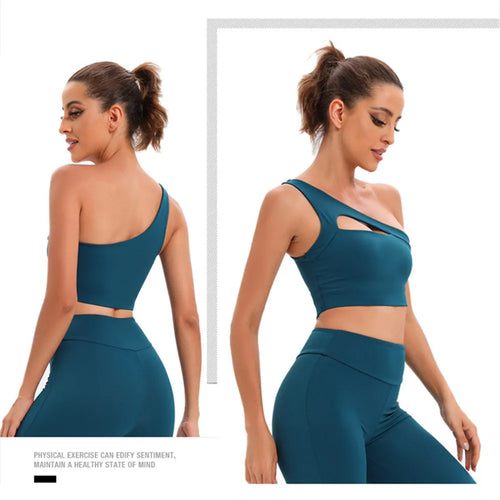 Load image into Gallery viewer, Plus Size XL Pad One Shoulder Women Sports Bra Unique Hollow Nylon Breathable Fitness Running Gym Clothes Yoga Bras
