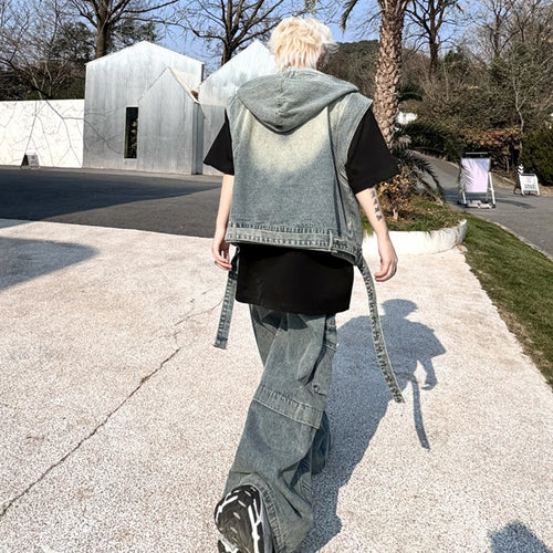 Load image into Gallery viewer, Men&#39;s New Spring Pants Denim Set Hooded Vest Solid Color Male Jeans Multi Pockets Stylish American Fashion Menwear 9W1509
