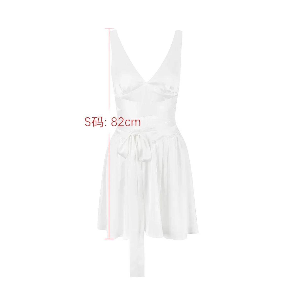 White Birthday Dress for Women Sexy Backless A Line Dress with Belt Satin Dress Deep V Neck Casual Vacation Dress