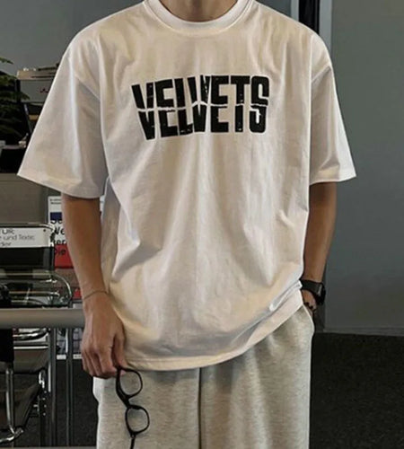 Korean Letter Printed Men's T-shirts Short Sleeve Round Neck Short Sleeve Top New Summer Loose T-shirt Trendy 9W1617