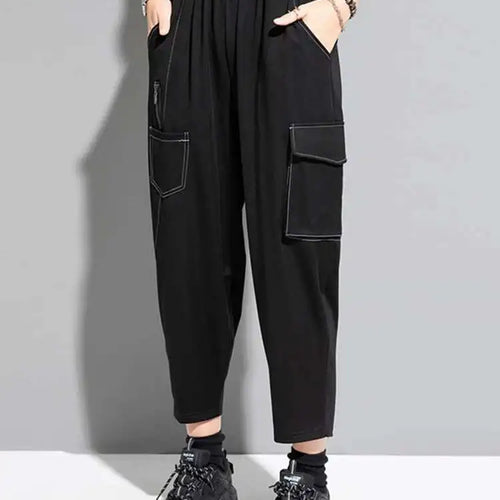 Load image into Gallery viewer, High Elastic Waist Black Color-block Long Harem Pants New Loose Fit Trousers Women Fashion Tide Spring Summer 2025 1DF8821
