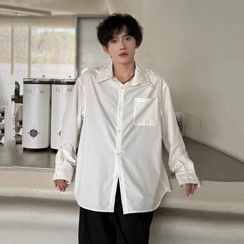 Men's Shirts Long Sleeve New Summer Embroidered Design Turn-down Collar Personalized Male Korean Style Clothing 9W1755