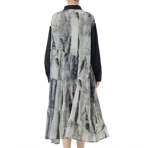 Load image into Gallery viewer, Women Black Pattern Printed Big Size Midi Shirt Dress New Lapel Long Sleeve Fashion Tide Spring Autumn 2025 1DH4765
