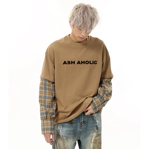 Load image into Gallery viewer, Men's T-shirts New Korean Style Letter Printed Splicing Detachable Plaid Half Sleeve Fashion Causal Menwear Summer 9W1842
