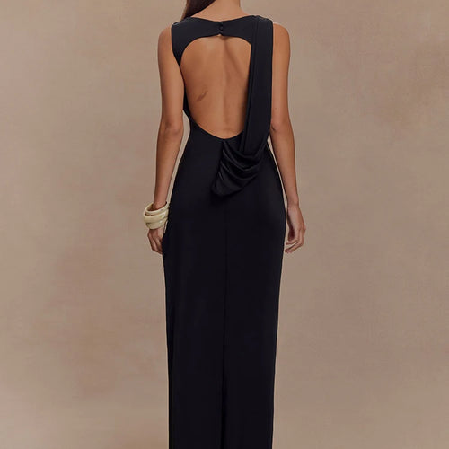 Load image into Gallery viewer, Backless Ruched Sexy Maxi Tank Dress Women Gown Summer New O Neck Thigh High Split Bodycon Elegant Long Dress Fashion
