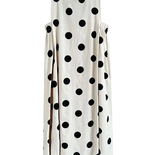 Load image into Gallery viewer, Women White Dot Printed Pleated Big Size Elegant Dress New Round Neck Sleeveless Fashion Tide Spring Summer 2025 1DJ0367
