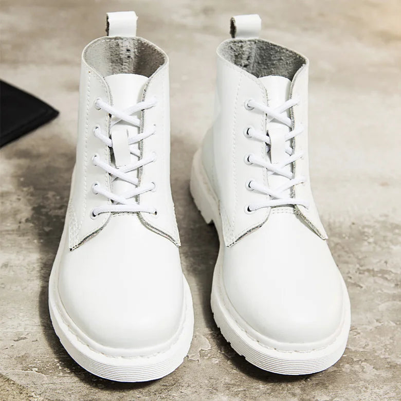 Genuine Leather Boots Women White Ankle Boots Motorcycle Boots Female Autumn Winter Shoes Woman Punk Winter Botas Mujer Spring