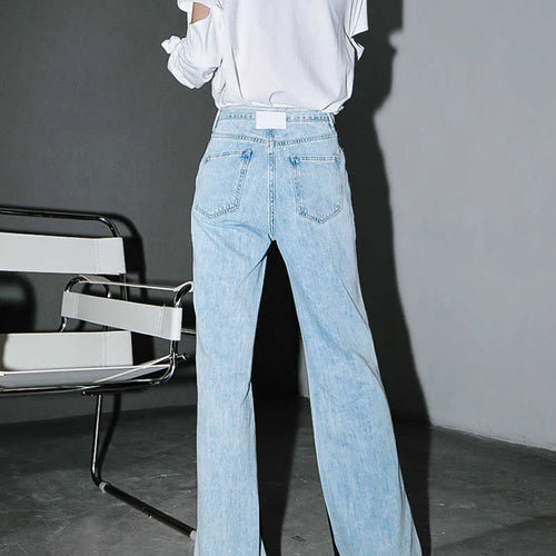 Load image into Gallery viewer, Blue Contrast Color Split Joint Long Wide Leg Jeans New High Waist Loose Women Trousers Fashion Spring Autumn 2025 1T276
