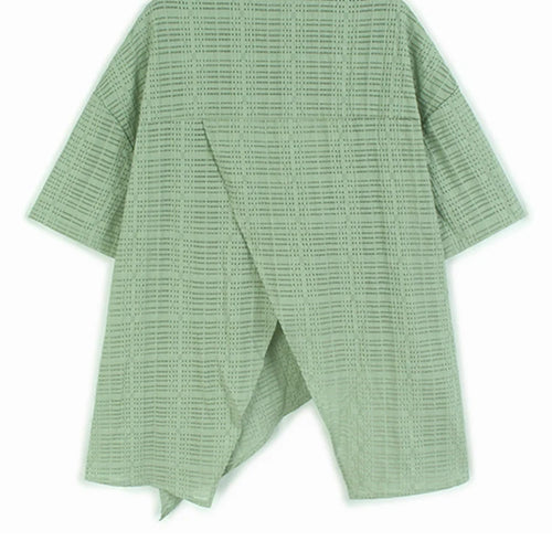 Load image into Gallery viewer, Women Green Irregular Hollow Out Big Size Blouse New Lapel Short Sleeve Shirt Fashion Tide Spring Summer 2025 1DJ1107
