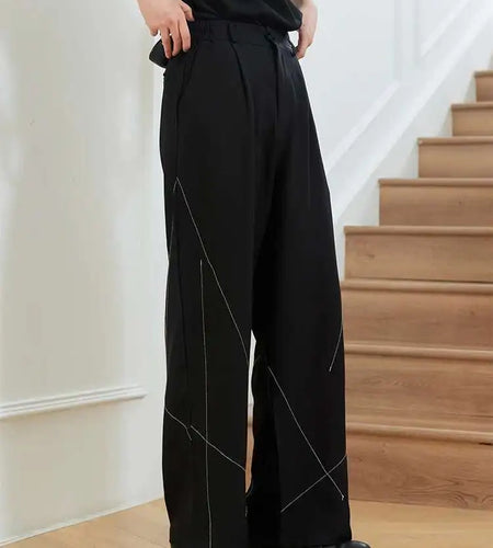 High Waist Black Topstitched Long Casual Pants New Loose Fit Trousers Women Fashion Tide Spring Autumn 2025 1DH0081