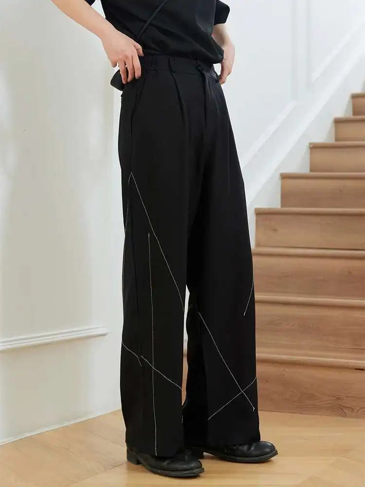 High Waist Black Topstitched Long Casual Pants New Loose Fit Trousers Women Fashion Tide Spring Autumn 2025 1DH0081
