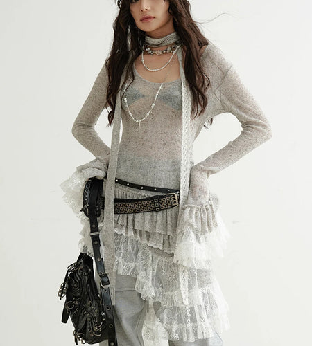 Women Perspective Irregular Mini Sweater Dress New Round Neck Long Flare Sleeve Fashion Tide Spring Autumn 2025 1DH9338