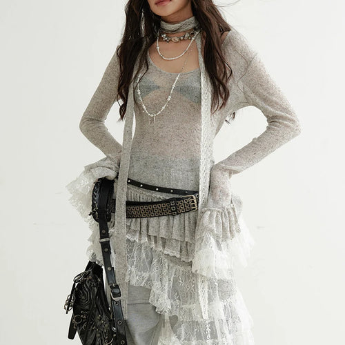 Load image into Gallery viewer, Women Perspective Irregular Mini Sweater Dress New Round Neck Long Flare Sleeve Fashion Tide Spring Autumn 2025 1DH9338
