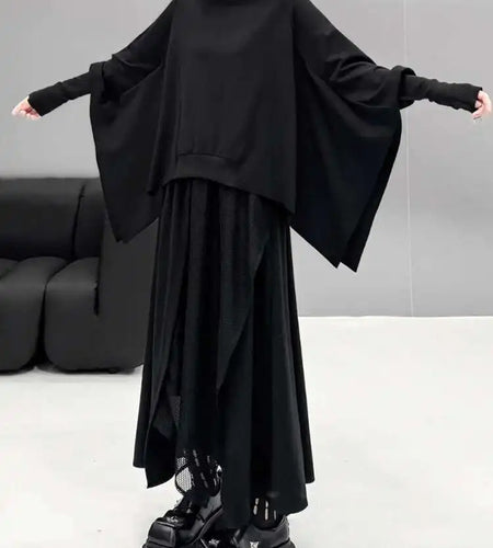 Black Sweatshirt Half-body Skirt Two Pieces Suit New Turtleneck Long Sleeve Women Fashion Tide Spring Autumn 2025 1DH8611