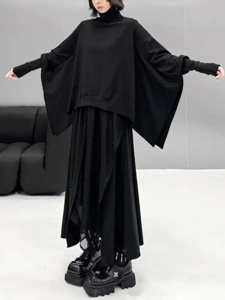 Black Sweatshirt Half-body Skirt Two Pieces Suit New Turtleneck Long Sleeve Women Fashion Tide Spring Autumn 2025 1DH8611