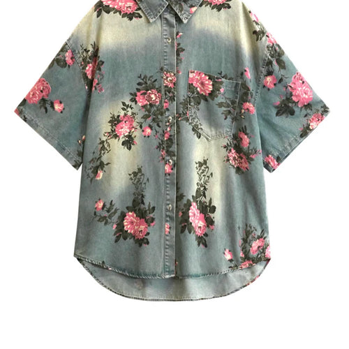 Load image into Gallery viewer, Blue Denim Shirt Wide Leg Shorts Two Piece Suit New Lapel Short Sleeve Women Fashion Tide Spring Summer 2025 1DH6138
