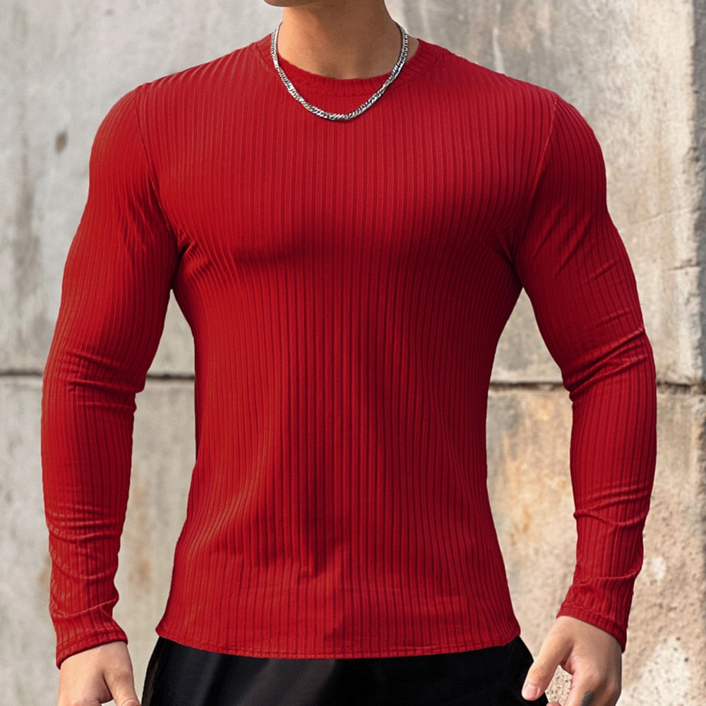 Gym Fitness T-shirt Men Casual Long Sleeve Skinny Shirt Male Bodybuilding Tees Tops Running Sports Quick Dry Training Clothing