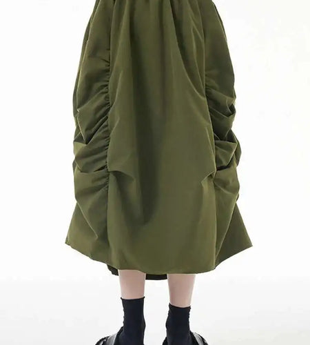 High Elastic Waist Army Green Pleated Irregular Midi Half-body Skirt Women Fashion Tide New Spring Autumn 2025 1DH7789