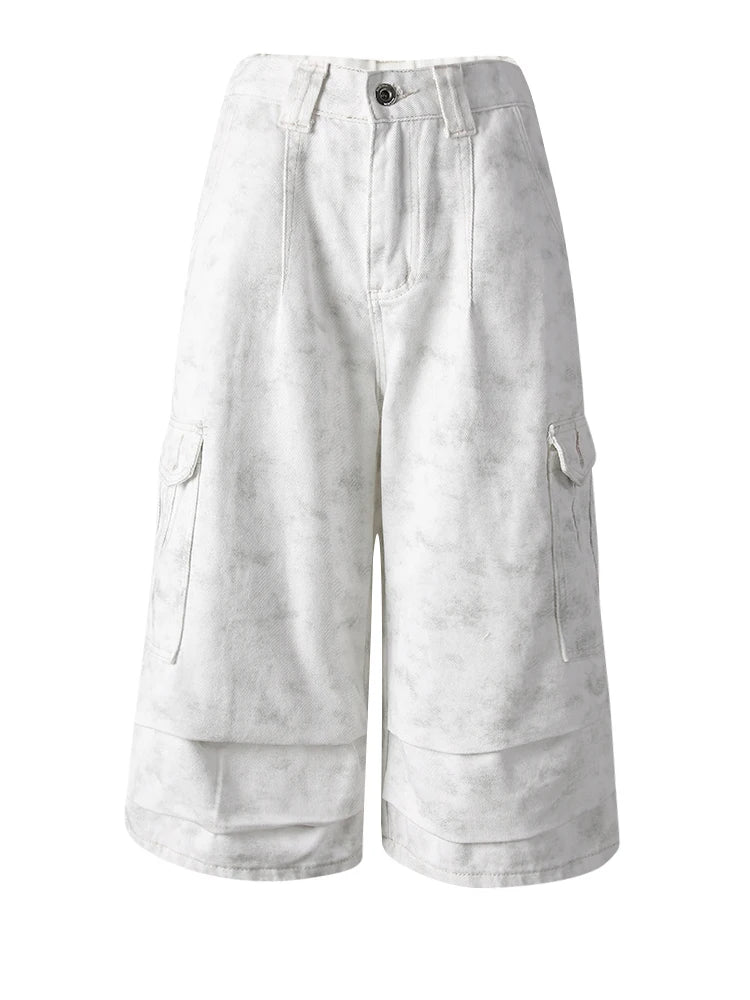 High Waist White Printed Pockets Pleated Calf-Length Pants New Trousers Women Fashion Tide Spring Autumn 2025 CPG3276