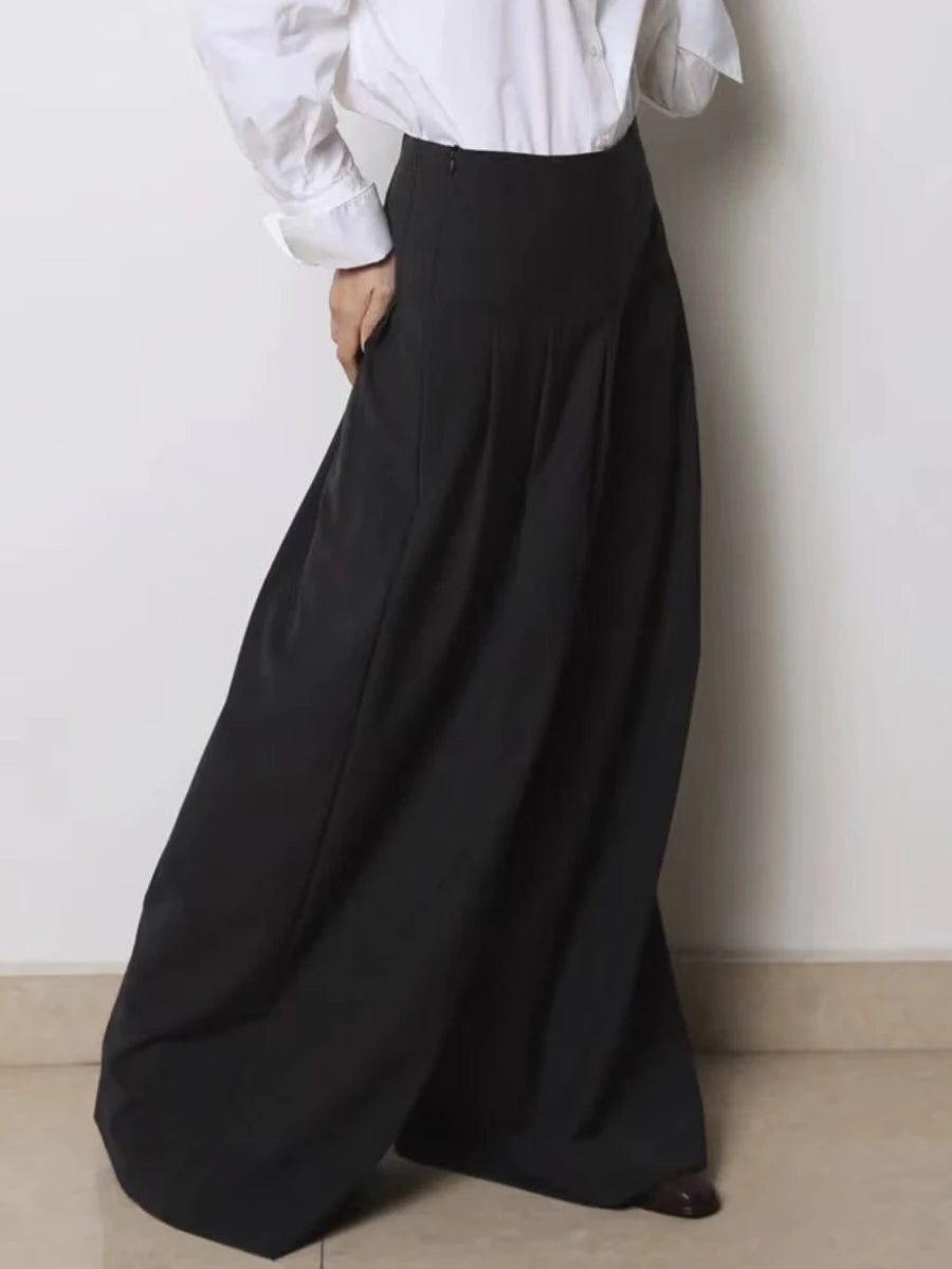 Solid Loose Spliced Folds Casual Pants for Women High Wasit Temperament Wide Leg Pant Female Fashion Clothing New