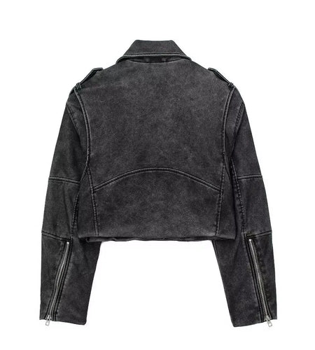 Autumn and Winter Women's Motorcycle Jacket Coat Short Fashion Faux Leather Zipper Jacket Women Clothing