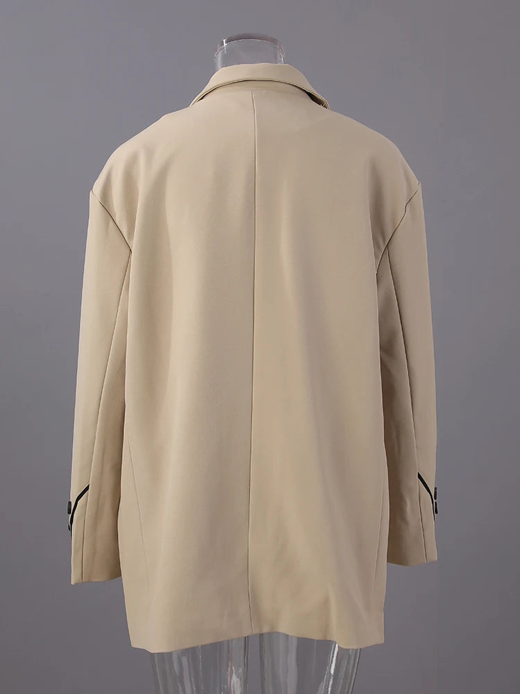 Women Khaki Double Breasted Big Size Elegant Blazer New Lapel Long Sleeve Jacket Fashion Tide Spring Autumn 2025 1DH6252