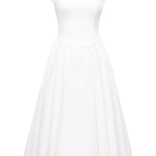 Load image into Gallery viewer, White Backless A-line Sexy Maxi Dress For Women Gown Solid Hollow Out Sleeveless High Waist Club Pleated Dress Elegant
