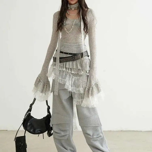 Load image into Gallery viewer, Women Perspective Irregular Mini Sweater Dress New Round Neck Long Flare Sleeve Fashion Tide Spring Autumn 2025 1DH9338
