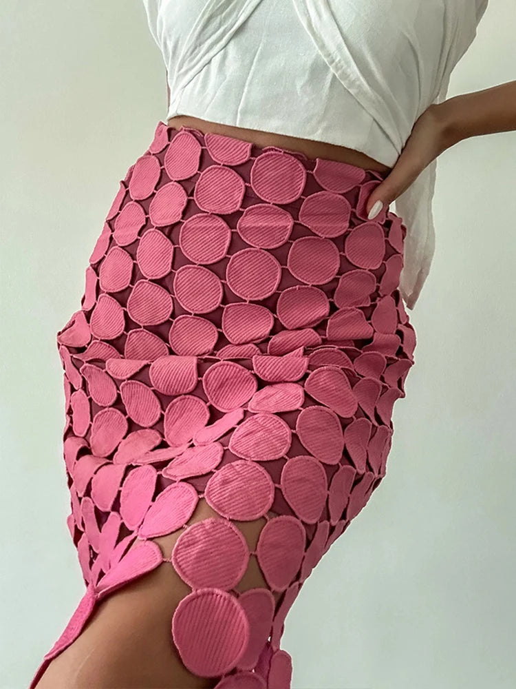 Solid Hollow Out Elegant Skirts For Women High Waist Irregular Hem Temperament A Line Skirt Female Fashion Clothing Style