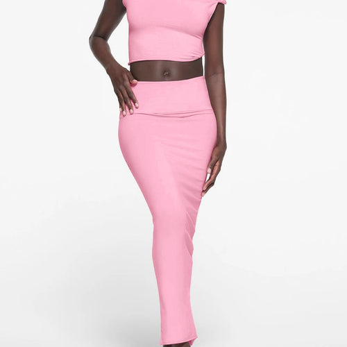 Load image into Gallery viewer, Fashion 2 Pcs Sets Solid Skew Collar Sleeveless Sexy Crop Tank Top Slit Maxi Skirt Summer Women Outfit Festival Party
