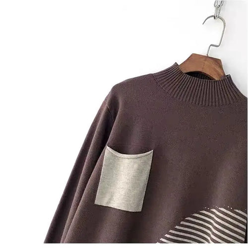 Load image into Gallery viewer, 2024 New Women Striped Patchwork Half High Neck Knitted Tops Streetwear Autumn Winter Casual Long Sleeve Pullover Sweater Trendy
