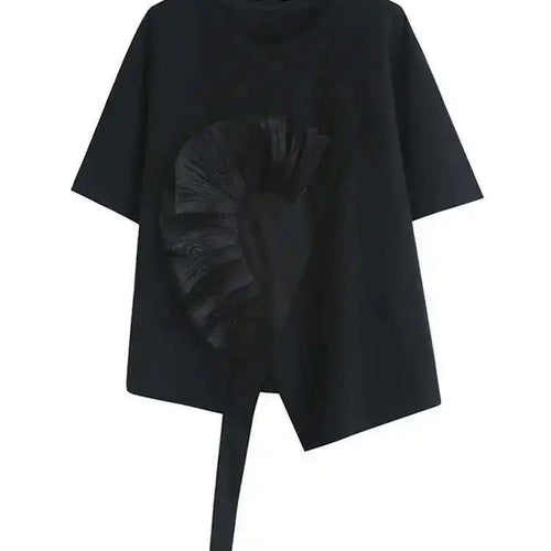 Load image into Gallery viewer, Women White Flower Ruffles Ribbon Big Size T-shirt New Round Neck Short Sleeve Fashion Tide Spring Summer  2025 1DE8699
