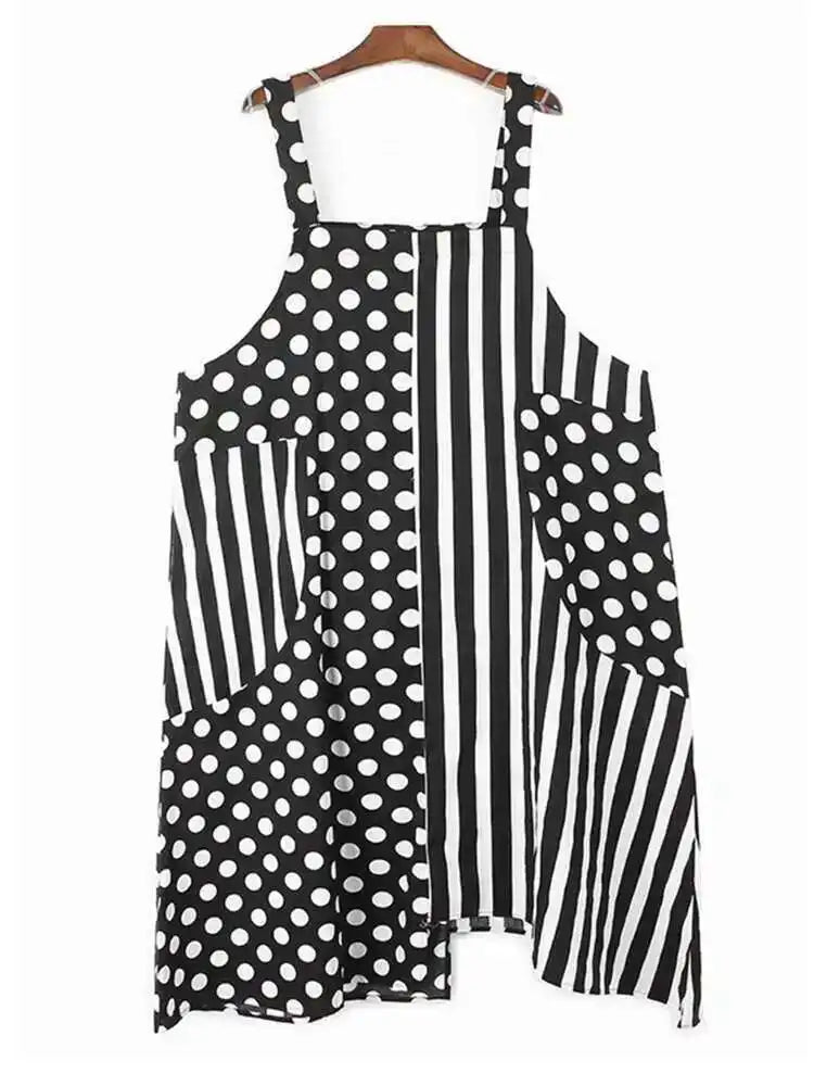 Women Black Dot Printed Big Size Pocket Strap Dress New Square Collar Sleeveless Fashion Tide Spring Autumn 2025 1DH6187