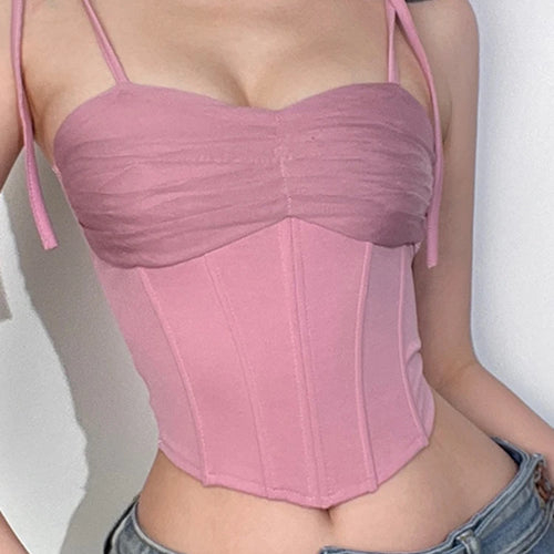 Load image into Gallery viewer, Strappy Mesh Spliced Skinny Y2K Corset Top Pink Backless Sexy Summer Women Crop Tops Sweet Elegant Camisole Clothing
