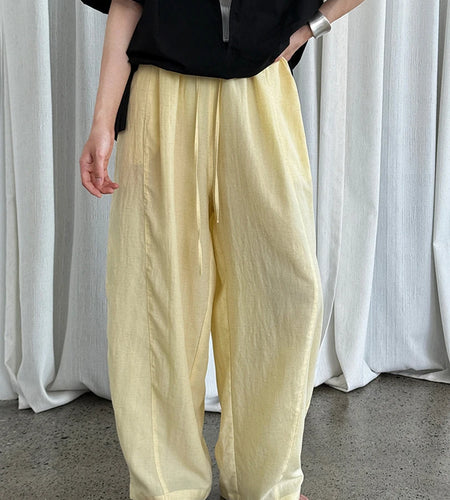 High Elastic Waist Yellow Drawstring Thin Wide Leg Pants New Trousers Women Fashion Tide Spring Autumn 2025 1DJ1547