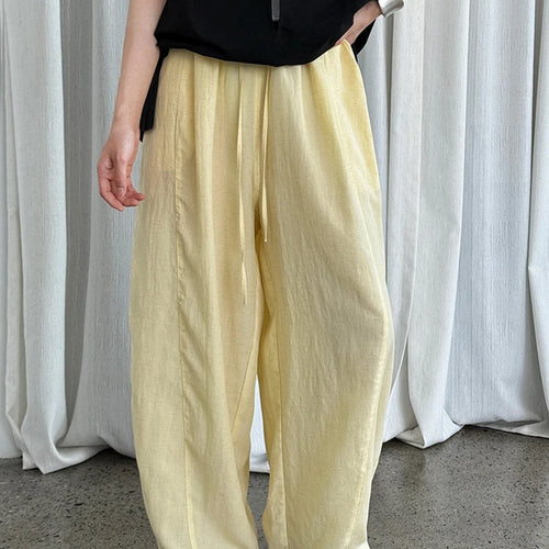 Load image into Gallery viewer, High Elastic Waist Yellow Drawstring Thin Wide Leg Pants New Trousers Women Fashion Tide Spring Autumn 2025 1DJ1547
